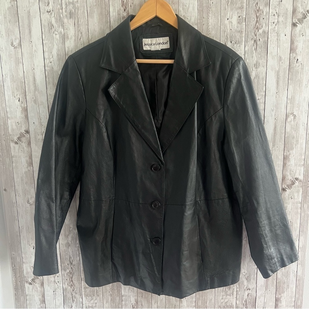 Jessica London Vintage Classic Black Leather Jacket Large